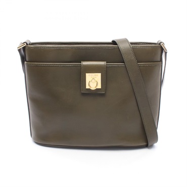 CELINE Gancini Crossbody Shoulder Bag leather Khaki Used Women GHW