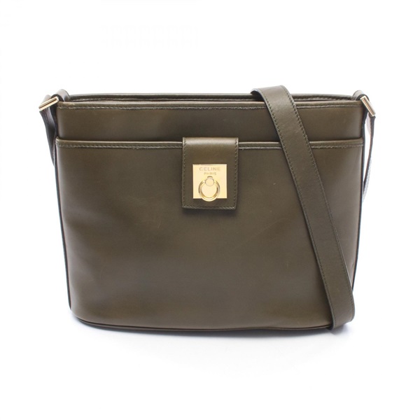CELINE Gancini Crossbody Shoulder Bag leather Khaki Used Women GHW