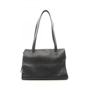 CHANEL COCO Mark Tote Shoulder Bag leather Black Used Women CC Logo
