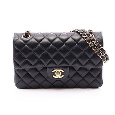 CHANEL Matelasse Double flap Chain Shoulder Bag A01113 Lambskin Black GHW Used