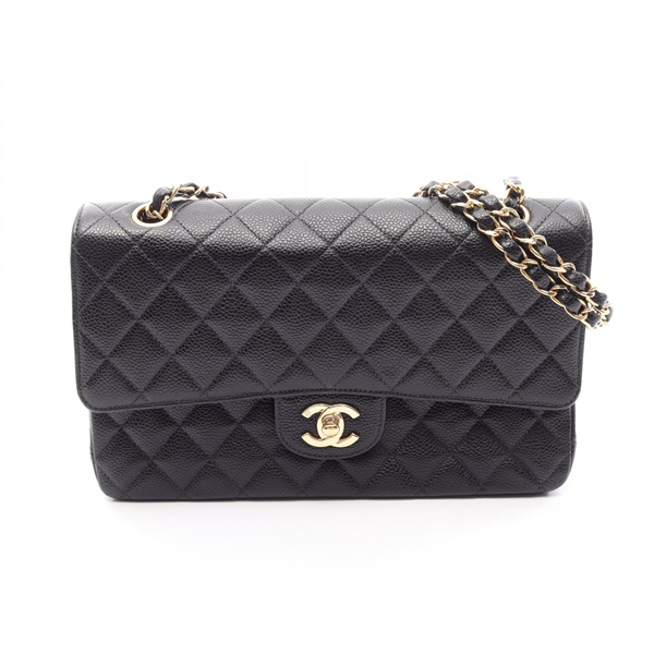 CHANEL Matelasse Double Flap Chain Shoulder Handbag A01112 leather BK GHW Used
