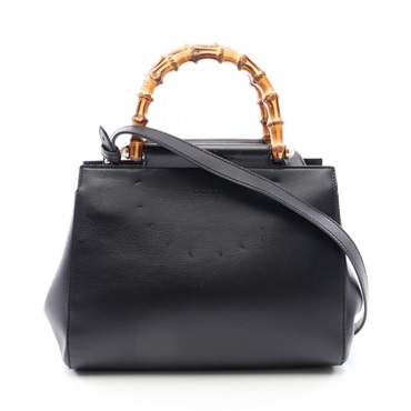 GUCCI Nymphaea Bamboo Shoulder Crossbody Handbag 453767 leather Black Used Women