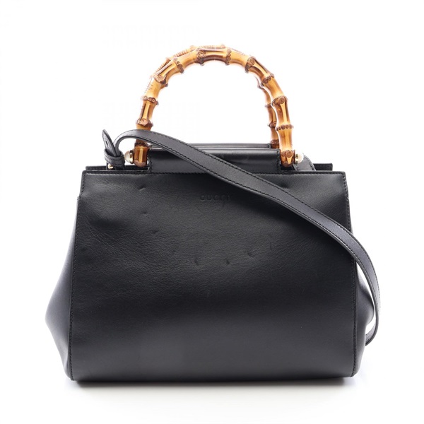 GUCCI Nymphaea Bamboo Shoulder Crossbody Handbag 453767 leather Black Used Women