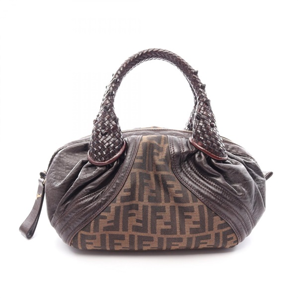FENDI Mini Spy Zippered Handbag 8BL078 canvas leather Brown Used Women