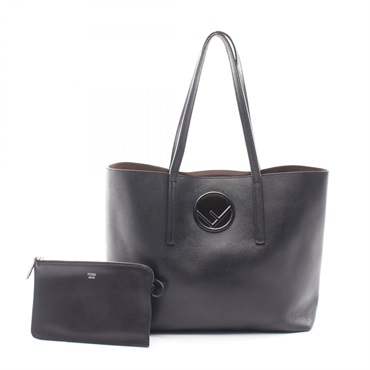 FENDI F is Shopping Tote Shoulder Bag with Pouch 8BH348 leather Black Used Women