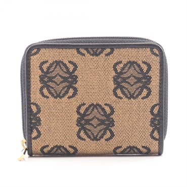 LOEWE anagram coin purse canvas Beige Black Used Women
