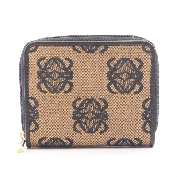 LOEWE anagram coin purse canvas Beige Black Used Women