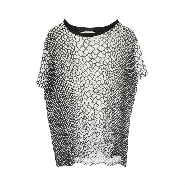 SAINT LAURENT PARIS Crocodilepattern T-shirt 393499 cotton White Black Used #40