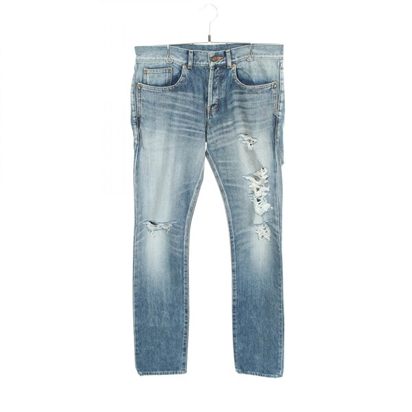 SAINT LAURENT PARIS Distressed Button Fly Jeans Denim pants #32 cotton Blue mens