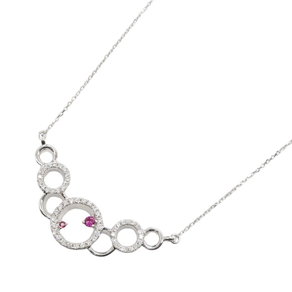 JEWELRY Ruby Diamond Necklace Pendant 18KWG White Gold Red Clear Used Women