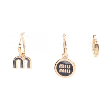 Miu Miu Enamel Metal 3-Piece Set Pierced earrings Gold Plated Black NEW Women