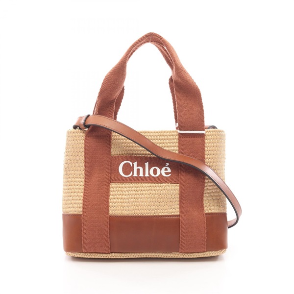 Chloe Kids Shoulder tote hand Bag C20587239 leather artificial straws Beige new