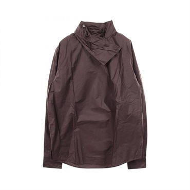 HERMES Serie Button High Neck tops cotton Nylon Brown Used Women #39 15 1/2