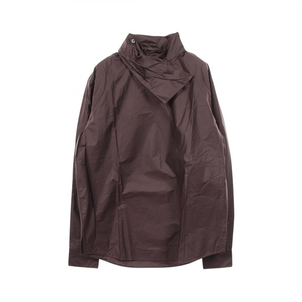 HERMES Serie Button High Neck tops cotton Nylon Brown Used Women #39 15 1/2