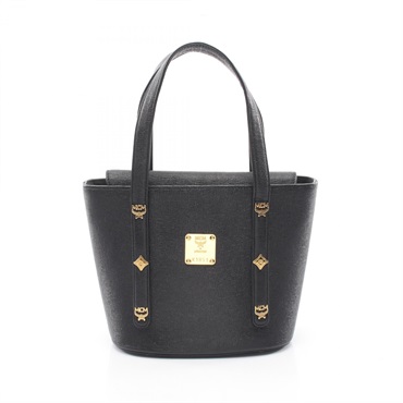 MCM Logo studs Tote Handbag leather Black Used Women