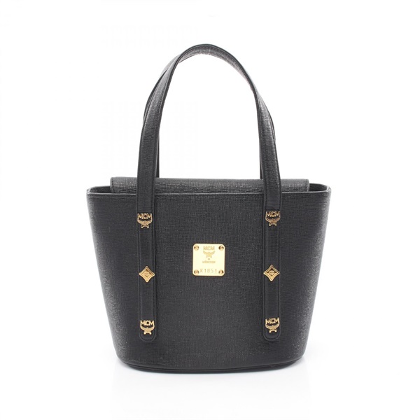 MCM Logo studs Tote Handbag leather Black Used Women