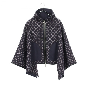 LOUIS VUITTON Monogram print Reversible Coat Poncho #36 FFC005QWE wool Navy Used