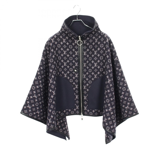 LOUIS VUITTON Monogram print Reversible Coat Poncho #36 FFC005QWE wool Navy Used
