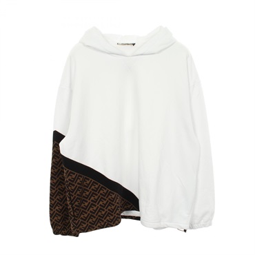 FENDI Zucca Hoodie Sweatshirt cotton White Brown Black Used mens size XL