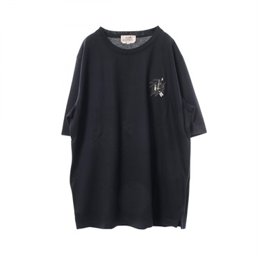 HERMES CHEVAUX EN SYMETRIE Leather Patch Short sleeve T-shirt #L cotton Navy