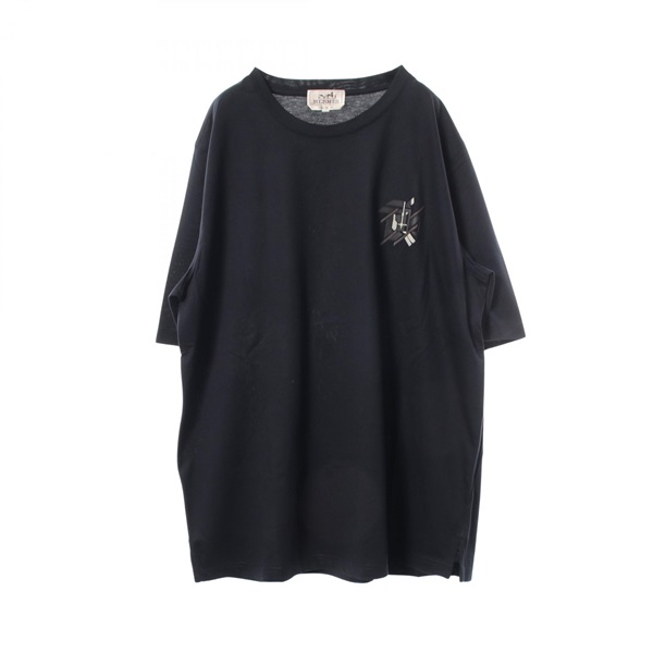 HERMES CHEVAUX EN SYMETRIE Leather Patch Short sleeve T-shirt #L cotton Navy