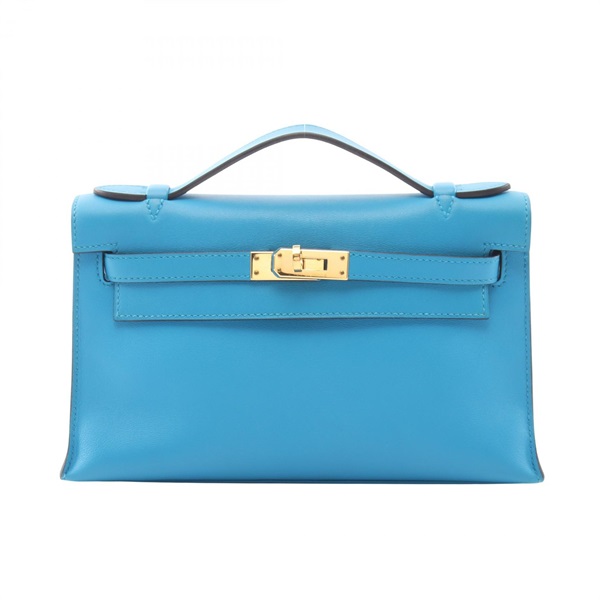 HERMES Pochette Kelly Mini Handbag X Swift leather Blue frida Used Women SHW