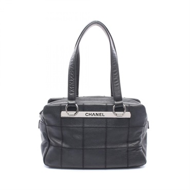 CHANEL Chocolate Bar Shoulder Handbag Grained Calfskin leather Black SHW Used CC