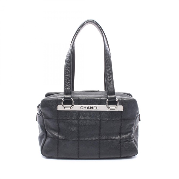 CHANEL Chocolate Bar Shoulder Handbag Grained Calfskin leather Black SHW Used CC