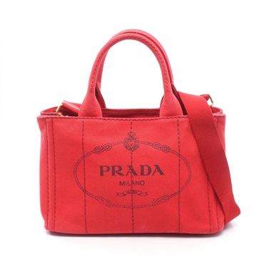 PRADA CANAPA Mini 2WAY Shoulder Tote Bag canvas Red Used Women