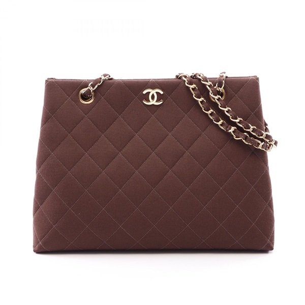 CHANEL Matelasse Chain Shoulder Bag Nylon canvas Brown GHW Used Women Coco CC