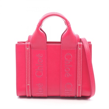 Chloe WOODY Mini Shoulder crossbody Bag CHC23UP237I leather Magenta Used Women