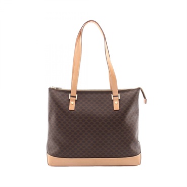 CELINE Macadam Shoulder Tote Bag PVC coated canvas leather Brown Used Women