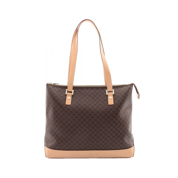CELINE Macadam Shoulder Tote Bag PVC coated canvas leather Brown Used Women