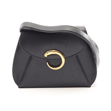CARTIER PANTHERE mini Crossbody Shoulder Bag leather Black Used Women GHW