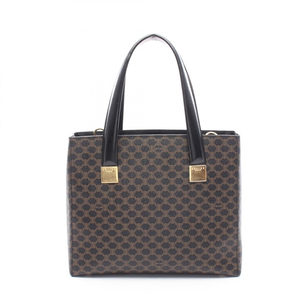 CELINE Macadam Handbag canvas leather Black Brown Used Women