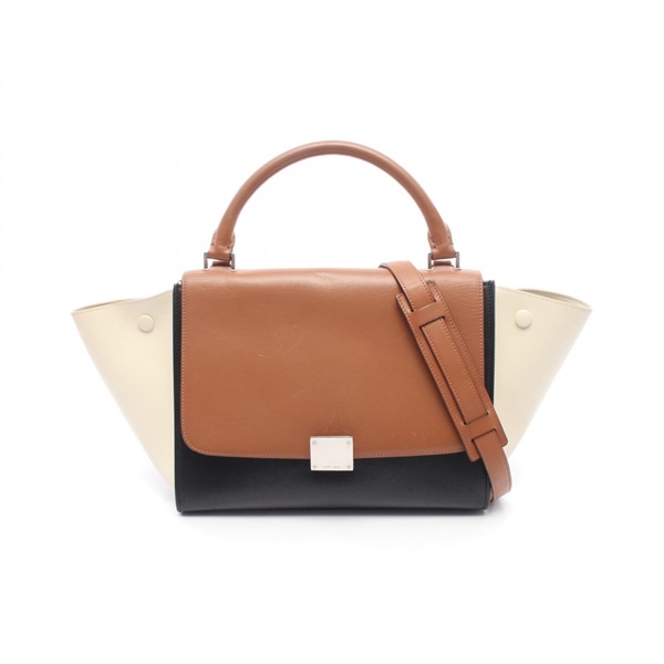 CELINE Trapeze Small Shoulder Handbag 174683 leather Brown Black White Used