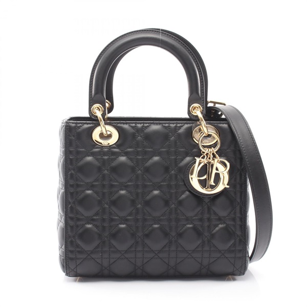 Christian Dior LADY DIOR Cannage shoulder crossbody Handbag Lambskin Black Used