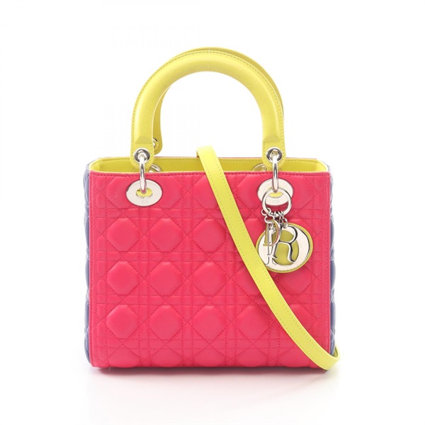 Christian Dior LADY DIOR Cannage shoulder tote Handbag Lambskin Pink Blue Yellow
