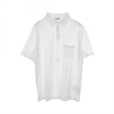 HERMES H embroidered pocket short sleeve Polo shirt #L cotton White Used mens
