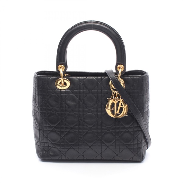 Dior LADY DIOR Shoulder Handbag M0565ONGE_M900 leather Black Used Women GHW