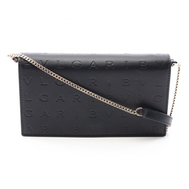 BVLGARI infinitum Chain Shoulder crossbody Bag Leather Black Used Women WOC