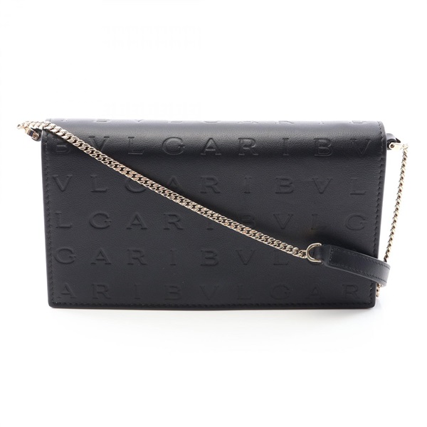 BVLGARI infinitum Chain Shoulder crossbody Bag Leather Black Used Women WOC