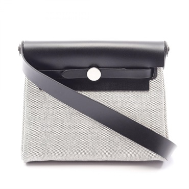 HERMES Herbag Zip Mini Shoulder Bag K Toile H Hunter Black Ecru Used SHW