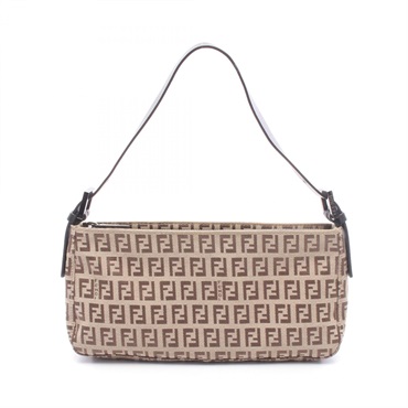 FENDI Zucchino accessory pouch Handbag canvas leather Beige Brown Used Women