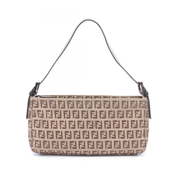 FENDI Zucchino accessory pouch Handbag canvas leather Beige Brown Used Women