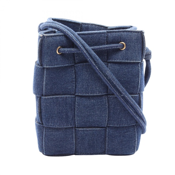 BOTTEGA VENETA small cassette bucket Shoulder Bag denim Navy Used Women
