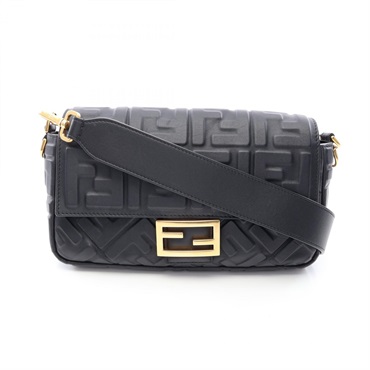 FENDI FF Embossed Baguette Shoulder Bag 8BR600AT57F15ZW leather Black Used Women