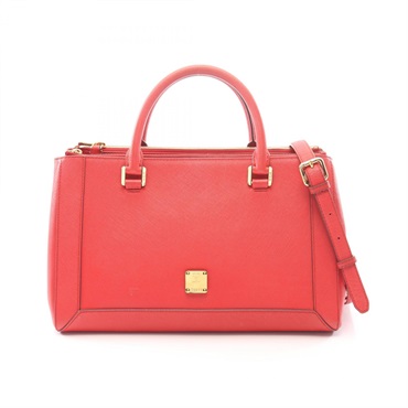 MCM Logo Shoulder Crossbody Handbag leather Red Used Women