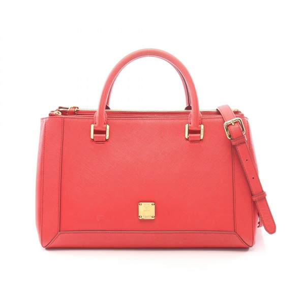 MCM Logo Shoulder Crossbody Handbag leather Red Used Women