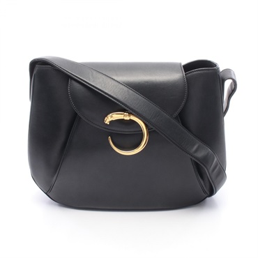 CARTIER PANTHERE Shoulder Bag crossbody leather Black Used Women GHW